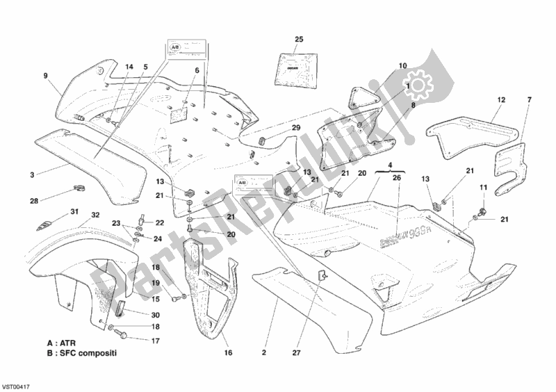 Toutes les pièces pour le Carénage du Ducati Superbike 999 R USA 2005